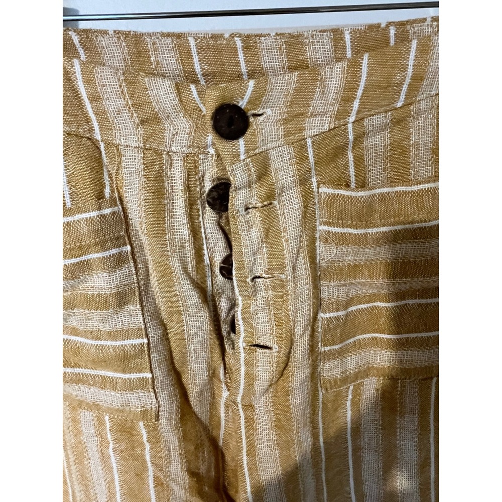 Indigo Rein Mustard Yellow White Striped Button Fly Wide Leg Pants Large